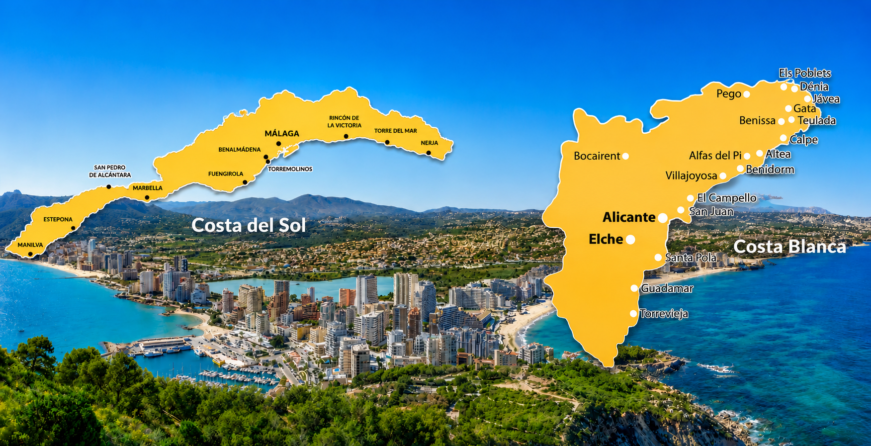 Mapa general de pueblos de la Costa Blanca